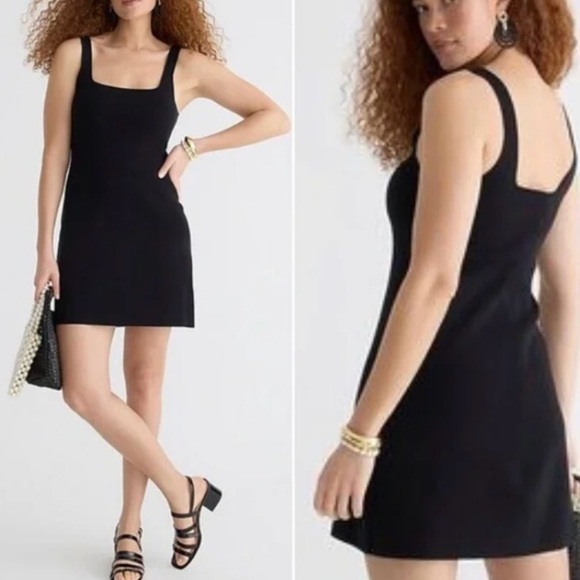 J CREW WOMENS SQUARE NECK KNIT MINI DRESS BLACK LARGE - Picture 9 of 9